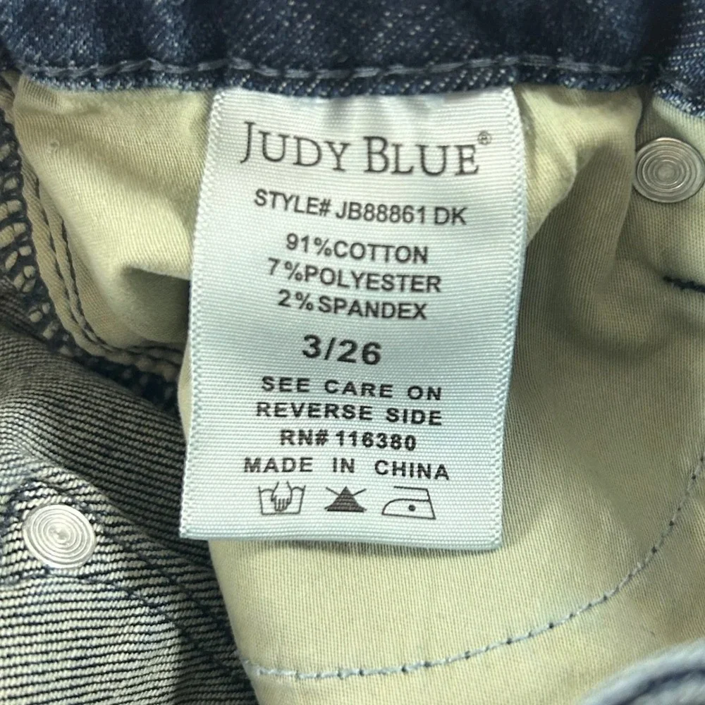Judy Blue Jeans Womens 3/26 Blue High Rise Straight Raw Hem Stretch Denim